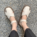 Size 35-40 Women Sandals Retro Rome Real Leather Low Heels Shoes For Women Summer 2023 Buckle Strap Platform