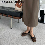 Fashion Leopard Flats Shoes Women Flat Ballerina Casual Slip On Soft Moccasin Round Toe Shallow Female Boat Shoe Dress