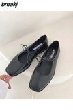 New Designer Women Loafers Single Leahter Shoes Fashion Lace Up Female Round Toe Shallow Flats Elegant Woman