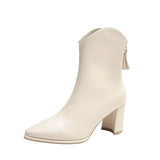 Winter New Fashionable Pointed Leather Top Outerwear with Rear Zipper Large Comfortable Naked Boots Women's