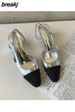 Elegant Mixed Color Slingback Sandals Women Elastic Band Back Strap Heel Pumps Brand Design Shoes Mule Dress Party