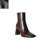 Shoes Split Leather Zipper Square Toe High Heels Women Ankle Boots Korea Style Simple Boots Office Ladies Elegant