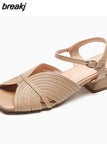 Size 34-43 Women Sandals Genuine Leather Thick Heels Summer Shoes Woman 2023 Gladiator Ankle Strap Chunky