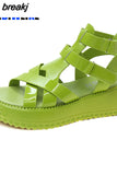 Women Sandals Women Platform Wedge Sandals 5cm High Heels Women Shoes Summer Sneakers Sandalia Roman Sandals Green White
