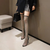 New Sexy Hollow Thin Heel Mesh Stockings Water Drill Socks Boot Short Boot High Knee High Women Boot Pumps Women Shoe