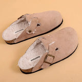 2023 New Buckle Cork Slipper Casual Women Solid Color Plush Inside Outside Non-slip Closed Toe