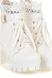 High Heeled Ankle Boots For Women 2023 Korean Style Sweet Ankle Buckle Strap Short Boots Comfy Walking Boots