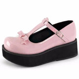 Design Dropship Sweet Lolita Style Gothic Cosplay Black Pink Cozy Wedges Mary Jane High Heels Pumps Platform Shoes