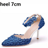Queen Women Lace High Heels Banquet Wedding Shoes Bridal Sandals Pointed Sweet Wild Single Pumps Large