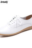 Summer Women Oxford Shoes Ballerina Flats Shoes Women Genuine Leather Shoes Moccasins Lace Up Loafers Zapatos