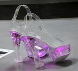 34-43 Nightclub LED Light High Heels Sandals Luminous Shoes Catwalk Pole Dancing Shoes Crystal Clear Platform