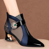 British Style Sandals Leather Boots Women 2023 Summer Mesh Breathable Sandals with Rhinestone Decoration Shaped