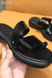 Ladies' Slippers Cover Toe Platform Luxury Slides Mules for Women 2023 Med Pantofle Designer New Flat PU Patent