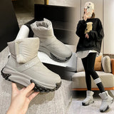 Ankle Boots Women High Quality Quilted Genuine Leather Nylon Down Snow Boots Woman Round Toe Flat Bottom Warm Pillow