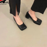 Low-Heeled Single Shoes Women Simple Retro Shoes Woman Square Toe Spring Autumn Flat