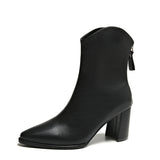 Winter New Fashionable Pointed Leather Top Outerwear with Rear Zipper Large Comfortable Naked Boots Women's