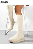 Winter Women Platform Over The Knee Boots Ladies Stretch Knitted Socks Long Boots Slip on Thick Bottom Shoes Woman