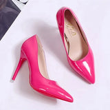 Color Small Fresh High Heels Patent Leather Stiletto Single Shoes Korean Sexy Pointed Pumps Black Professional Work