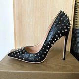 Silver Spikes Women Black Matte Sexy Stiletto High Heels Ladies Wild Party Club High Heel Shoes 8cm 10cm 12cm