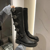 High Quality Wasteland Style Vintage T Barrel Western Boots for Women Black Belt Straps Boot Shoes Brown Platform