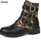 Leopard Woman Plush Boots Fashion Round Retro Ankle Boots 2023 Winter Belt Buckle Short Boots Comfortable Botas De
