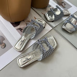 Summer Candy Leather Beach Shoes Women Bow Flat Slippers Women's Shoes Simple Slides Open Toe Flat Slippers for