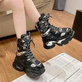 Fashion Women Chunky Platform Motorcycle Boots 2023 Lace Up Thick Bottom Ankle Botas Mujer High Top Punk Sneaker