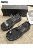 Shoes Slippers Heels On A Wedge Platform Jelly Slides Med Fashion 2023 High Summer Transparent Soft Flat Luxury Rome