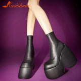 Dropship Brand New Gothic Style Sexy Elegant Chunky Platform Women Ankle Boots Big Size 43 Walking Comfy Woman