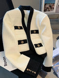 Spring Small Fragrance Tweed Jacket Female Blazer Coat Long Sleeve Button Short Coat Autumn Casual Women Office