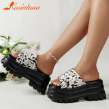 Dropship 2023 Summer Brand New Women Single Band Platform Sandals Black Nylon Chunky Platform Wedges Slipper