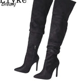 Fashion Pleated Thigh High Over-The-Knee Long Shoes Womens Boots Autumn Winter Pointed Toe Zip Thin Heels Pumps Size