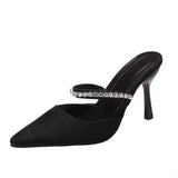 Breakj Summer New Large Size Women's Shoes Casual Diamond Tip Head Thin Heel High Heel Slippers