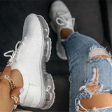 Women Mesh Air-Cushion Sneakers Platform Knitted Vulcanized Running Sports Shoes Casual Breathable Spring Summer Big Size