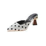 Heel Slippers Pointed Toe Shoes Woman Elegant Mules Shoes Women Black White Dot Metal Heel Outdoors Womens
