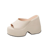 Women Luxury Designer Brand 2022 Summer Microfiber Fashion Platform Wedge High Quality Slides Female Shoe Big Size