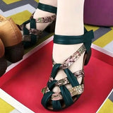 New Summer Top Cowhide Printing Spell Color Trend Sandals Open Toe Genuine Leather Sandals Thick Heel Women Sandal