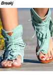 Women's Sandals 2023 Retro Gladiator Ladies Clip Toe Vintage Boots Casual Tassel Rome Fashion Summer Woman Shoes Female