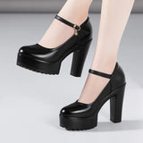Heel 12Cm Cheongsam Model Catwalk Shoes Women's Thick Heel Thick-Soled Waterproof Platform Non-Slip Round Head Soft Leather Large-Size Single