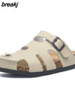 New Summer Buckle Cork Slipper 2023 Casual Women Beach Outside Non-slip Closed Toe Cut-outs Slides