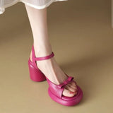 Summer New Vintage Sandals One Line Buckle Beach Sandals Round Head Bow High Heel Sandals