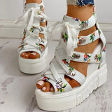 Hot Print Leisure Wedges women's Shoes 2023 Summer Shoes women Sandals Platform Shoelaces High Heels Casual Shoes