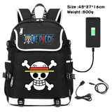 Anime Canvas Backpack Cartoon One Piece Cosplay Shoulder Bag School Laptop Bag Men Women USB Charging computer Travel