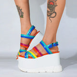 Summer Open Toe Thick Heel Shoes New Sandals Women Brand Ins Multicolor Punk Chunky Platform Wedges