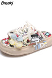 Design Summer Women Graffiti Slippers Platform Shoes Mules Flip Flops Street Sandal Outside Flat Casual Shoes for