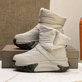 Ankle Boots Women High Quality Quilted Genuine Leather Nylon Down Snow Boots Woman Round Toe Flat Bottom Warm Pillow