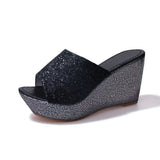 Woman Glitter Platform Slippers Women Sequins Flip Flops 2022 Summer Platform Slides Sandals Slippers Wedges
