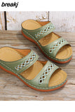 Women Wedge Sandals Premium Orthopedic Open Toe Slippers Vintage Anti-Slip Leather Casual Female Platform Retro Shoes