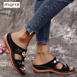 Women Embroider Flower Colorful Ethnic Casual Sandals Comfortable Soft Slippers Flat Platform Open Toe Outdoor Beach