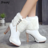 Women Boots Christmas Ankle Boots High Heels Ladies Shoes Femme Warm Elegant Short Boots Red Black Shoes Plus Size